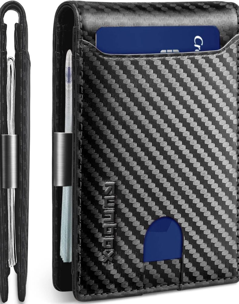 RUNBOX Slim Wallet for Men - RFID Blocking Leather Bifold with Money Clip | Minimalist Front Pocket Wallet Holds 11 Cards,Slim Thin Design,RFID Blocking Protection, Practical Birthday Gifts for Men