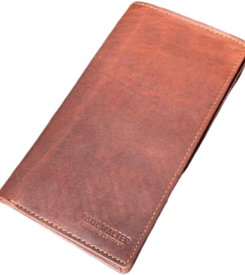 Paul Walter Vintage Hunter Leather Checkbook Cover Wallet for Men & Women with RFID Blocking
